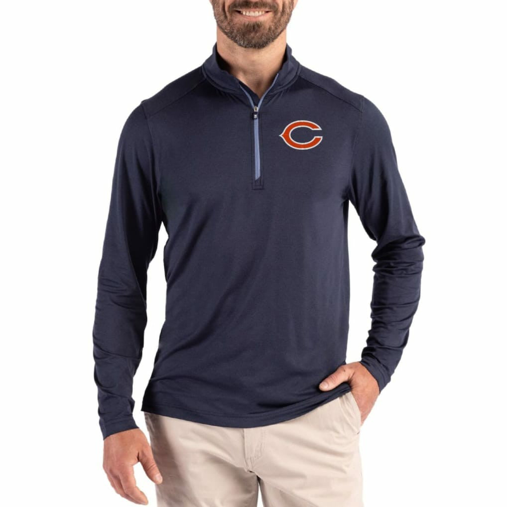 Chicago Bears Cutter & Buck Coastline Epic Comfort Recycled Quarter-Zip Pullover Navy