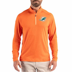 Miami Dolphins Cutter & Buck Coastline Epic Comfort Recycled Quarter-Zip Pullover Orange