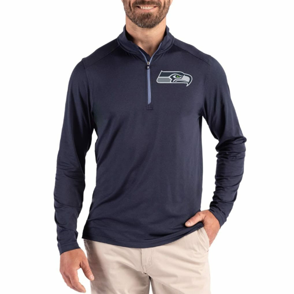 Seattle Seahawks Cutter & Buck Coastline Epic Comfort Recycled Quarter-Zip Pullover College Navy