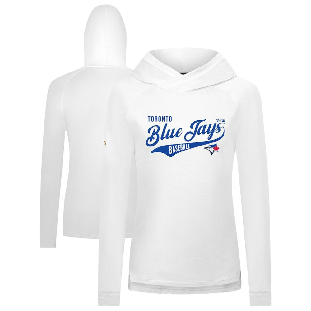 Toronto Blue Jays Levelwear Women's Slender Glide Raglan Hoodie - White - MLB Discount