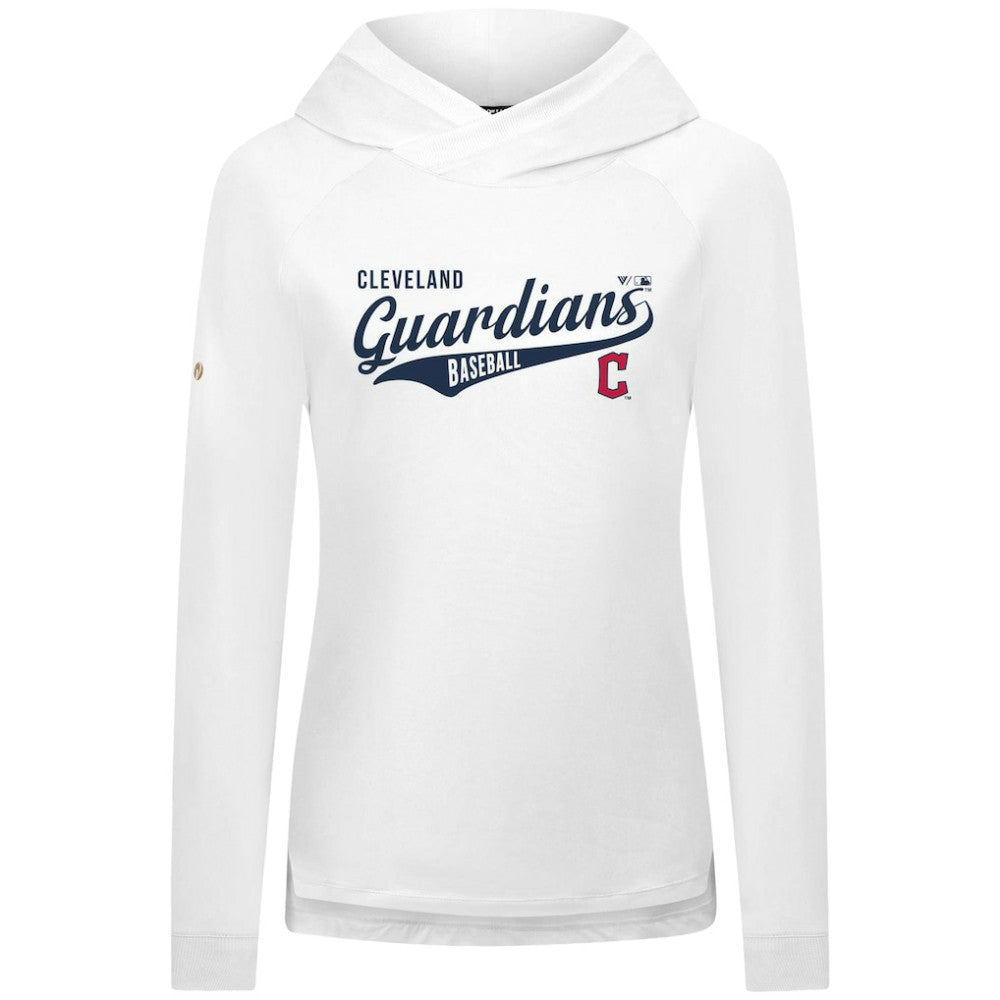 Cleveland Guardians Levelwear Women's Slender Glide Raglan Hoodie - White - MLB on Sale