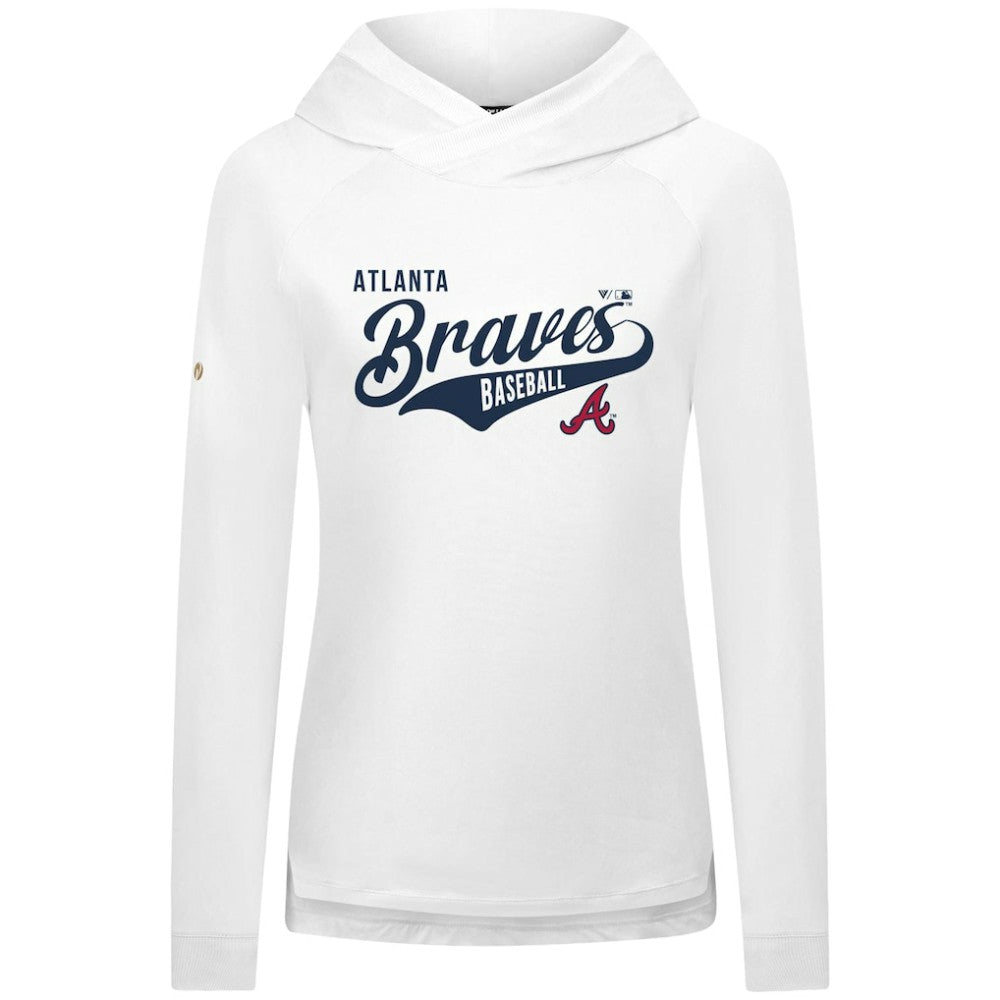 Atlanta Braves Levelwear Women's Slender Glide Raglan Hoodie - White - MLB on Sale