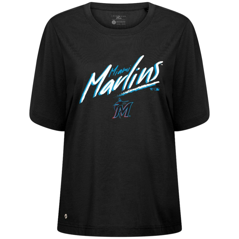 Miami Marlins Levelwear Women's Bloom Sizzle T-Shirt - Black - MLB on Sale
