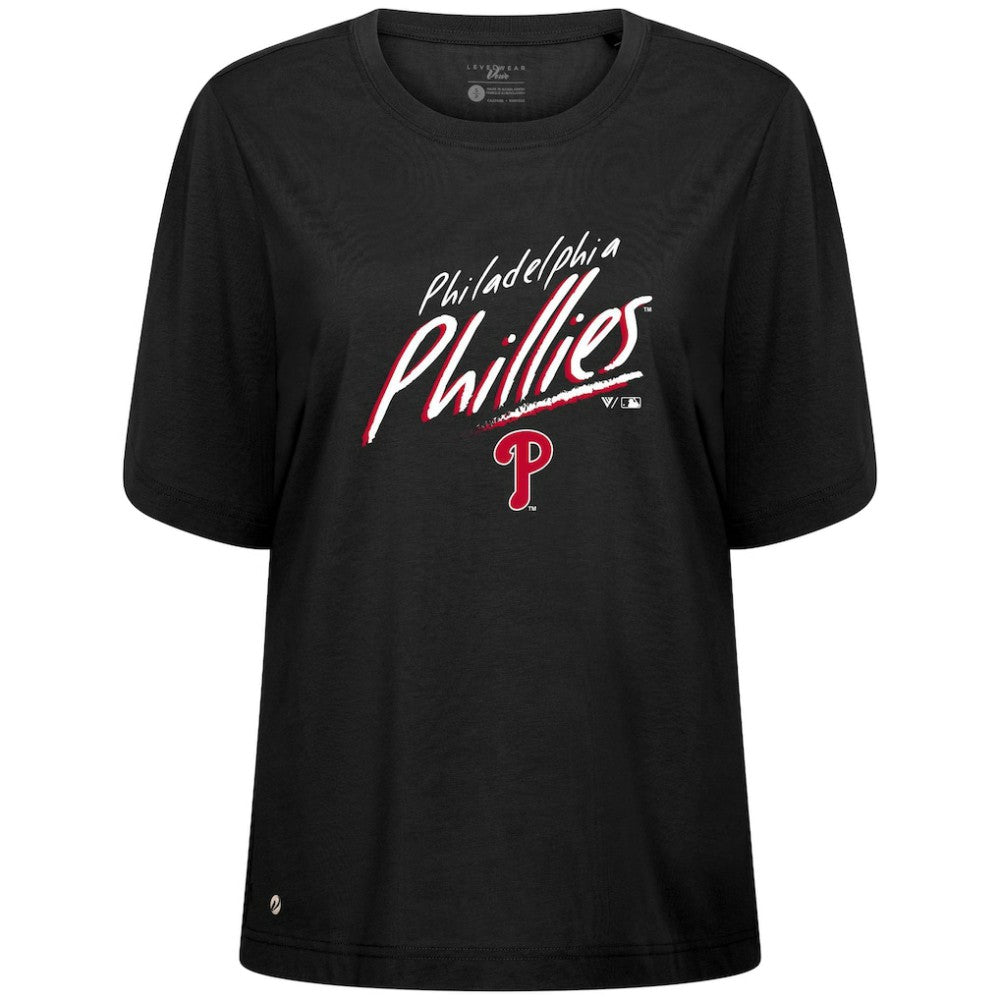 Philadelphia Phillies Levelwear Women's Bloom Sizzle T-Shirt - Black - MLB on Sale