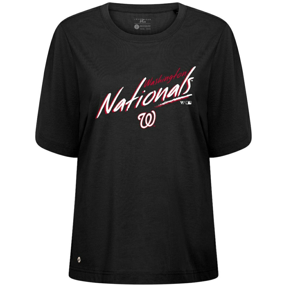 Washington Nationals Levelwear Women's Bloom Sizzle T-Shirt - Black - MLB Discount