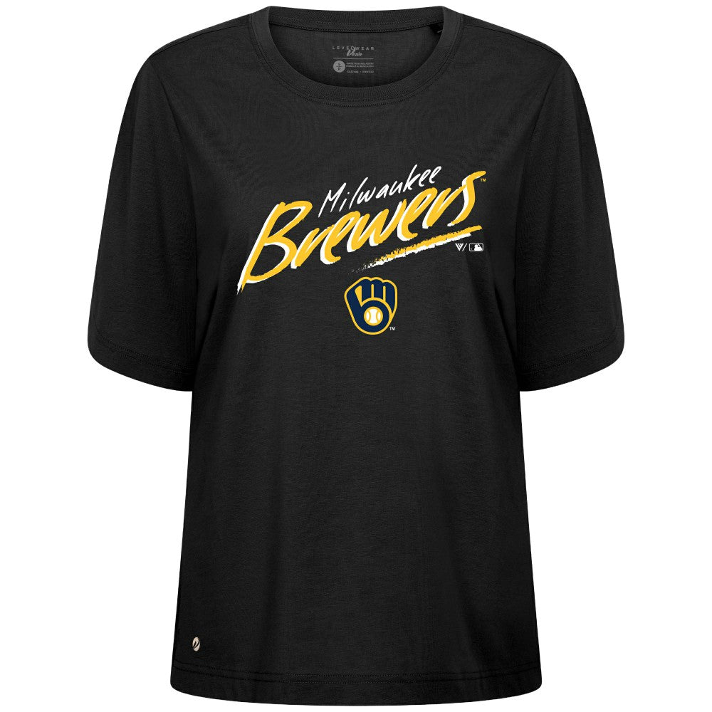 Milwaukee Brewers Levelwear Women's Bloom Sizzle T-Shirt - Black - MLB Lifestyle
