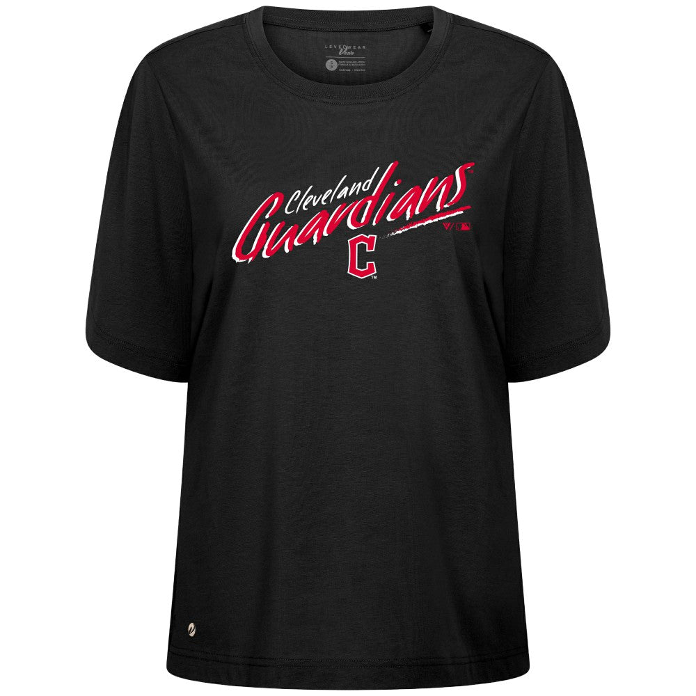 Cleveland Guardians Levelwear Women's Bloom Sizzle T-Shirt - Black - MLB Sale