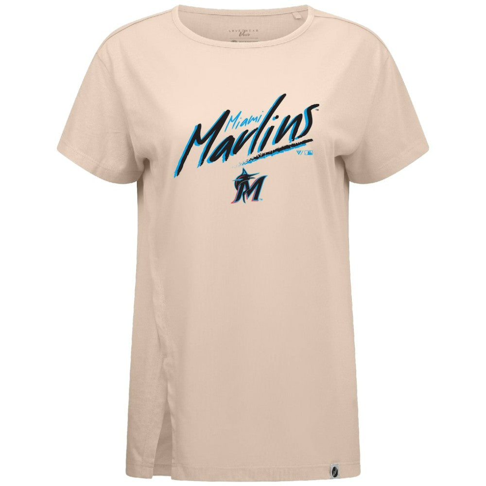 Miami Marlins Levelwear Women's Influx Sizzle T-Shirt - Khaki - MLB Discount