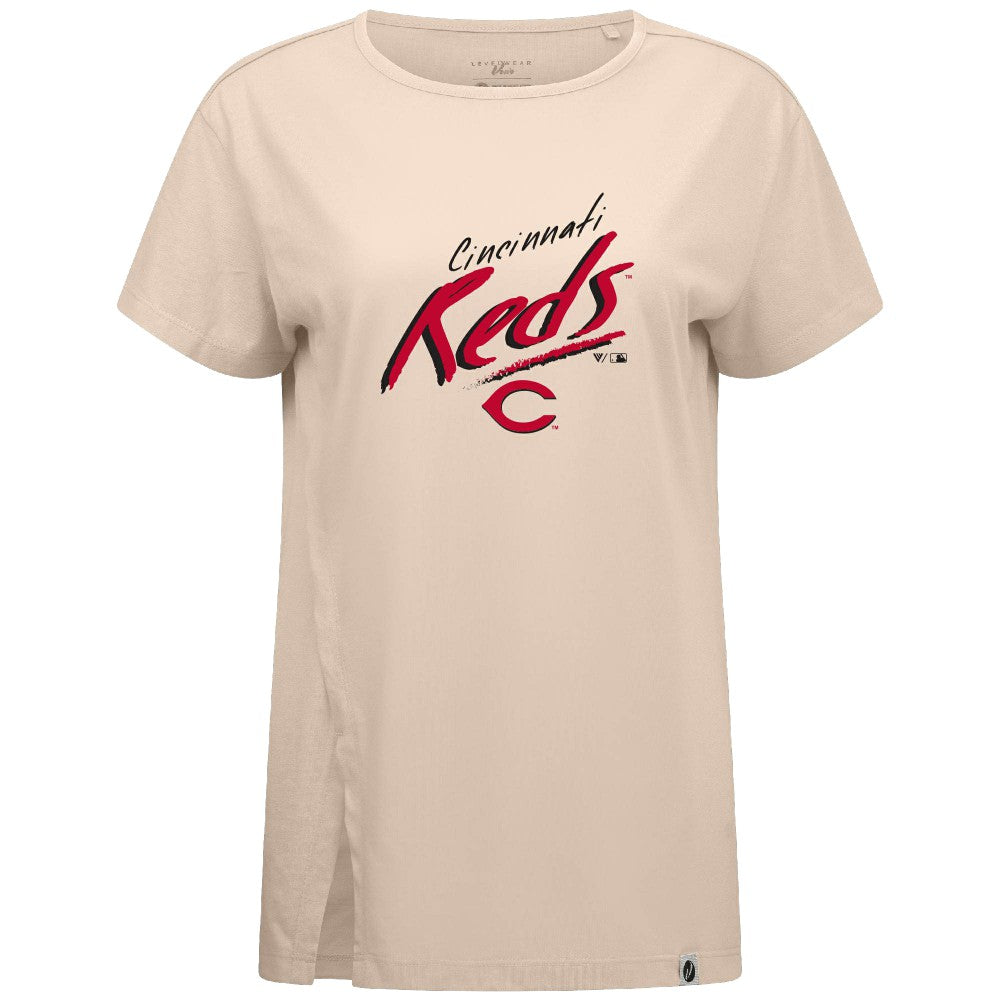Cincinnati Reds Levelwear Women's Influx Sizzle T-Shirt - Khaki - MLB Sale