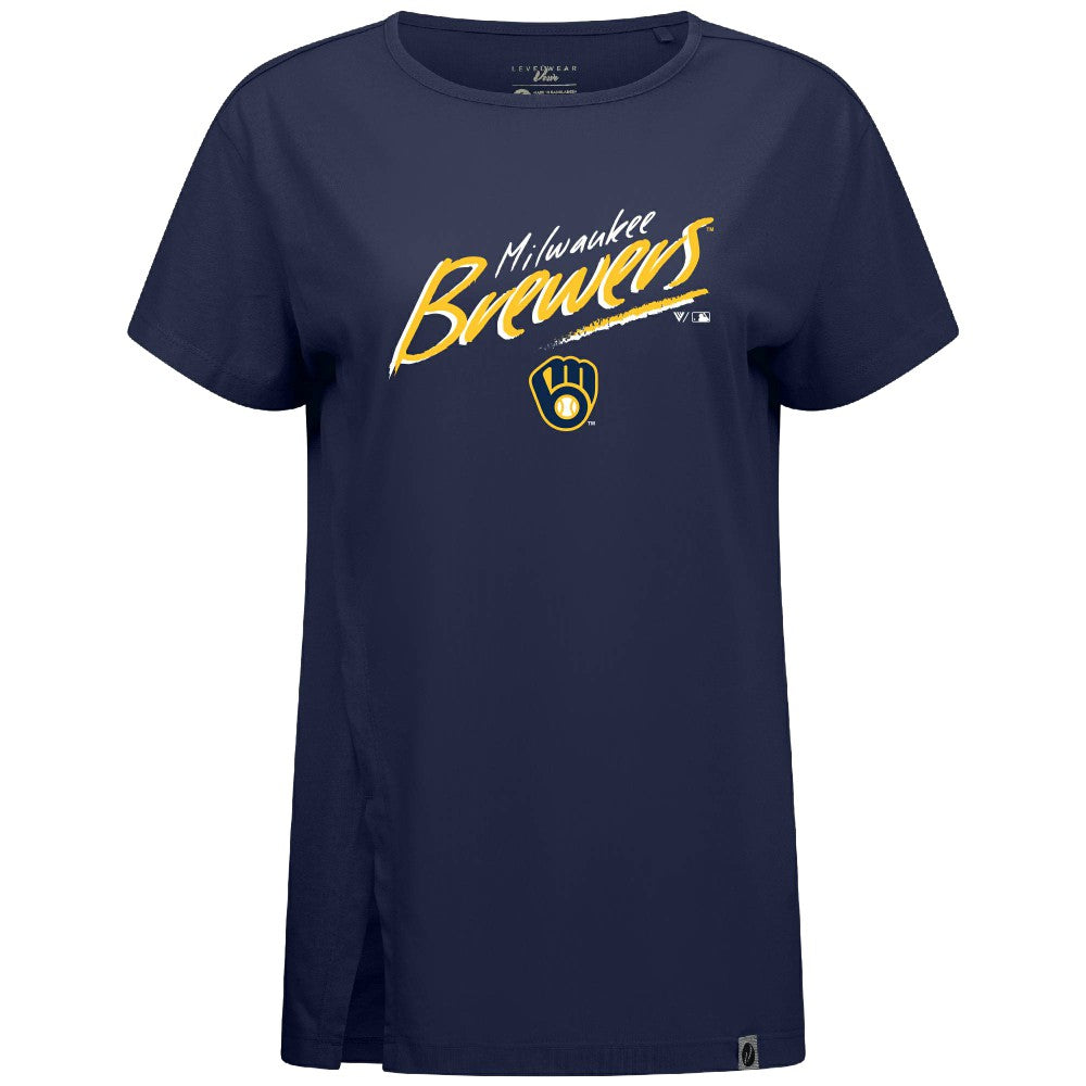 Milwaukee Brewers Levelwear Women's Influx Sizzle T-Shirt - Navy - MLB Sale