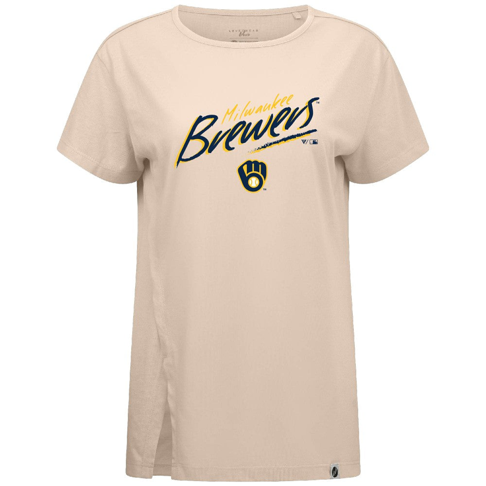Milwaukee Brewers Levelwear Women's Influx Sizzle T-Shirt - Khaki - MLB Discount