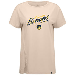 Milwaukee Brewers Levelwear Women's Influx Sizzle T-Shirt - Khaki - MLB Discount