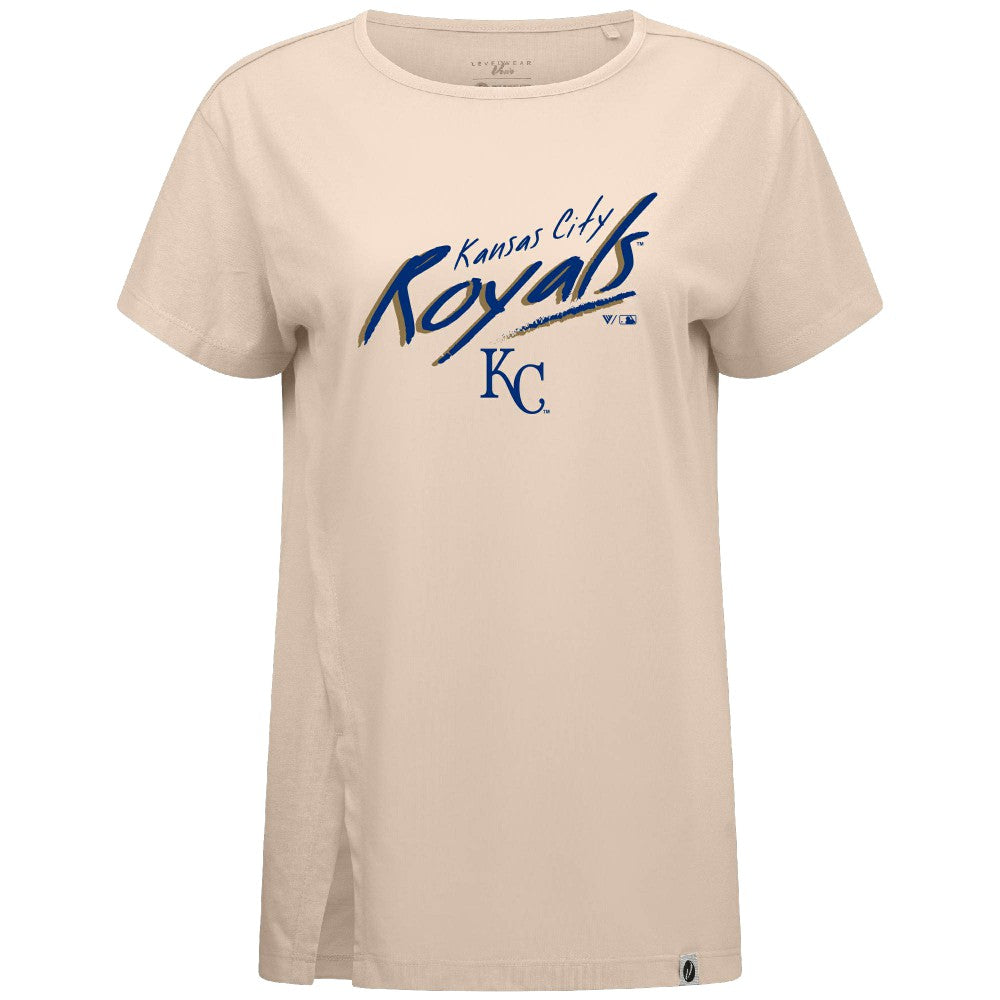 Kansas City Royals Levelwear Women's Influx Sizzle T-Shirt - Khaki - MLB Discount