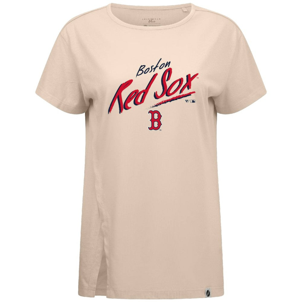 Boston Red Sox Levelwear Women's Influx Sizzle T-Shirt - Khaki - MLB on Sale