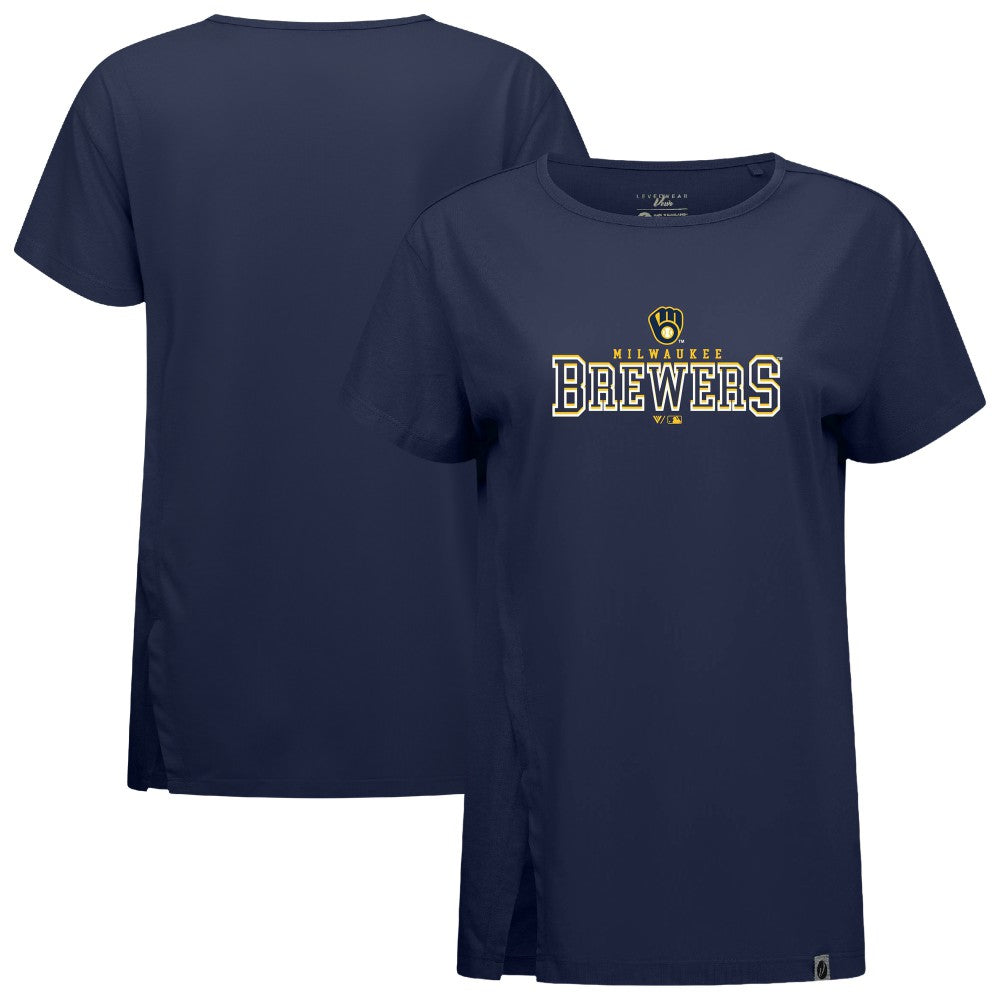 Milwaukee Brewers Levelwear Women's Influx Journey T-Shirt - Navy - MLB Sale