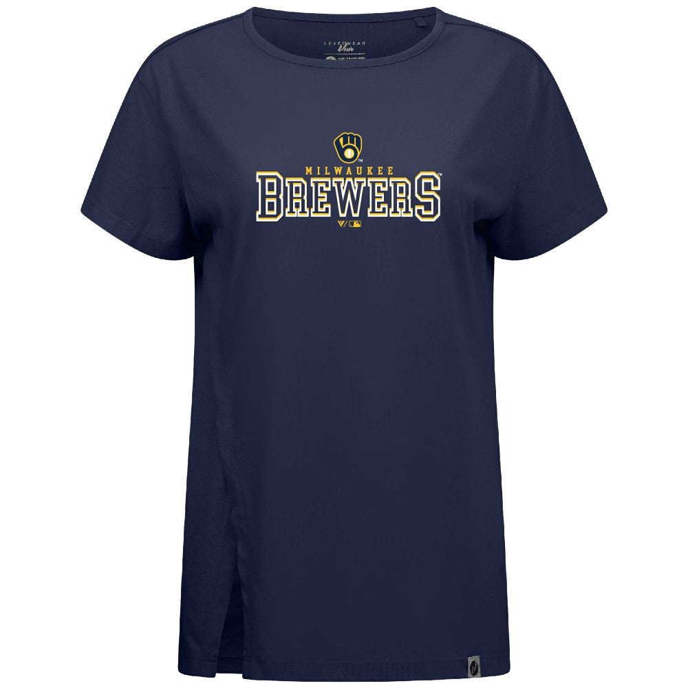 Milwaukee Brewers Levelwear Women's Influx Journey T-Shirt - Navy - MLB Sale
