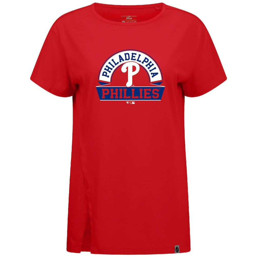 Philadelphia Phillies Levelwear Women's Influx Banner Arch T-Shirt - Red - MLB Lifestyle