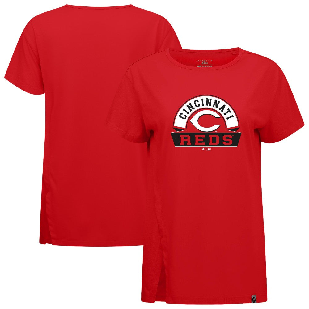 Cincinnati Reds Levelwear Women's Influx Banner Arch T-Shirt - Red - MLB Discount