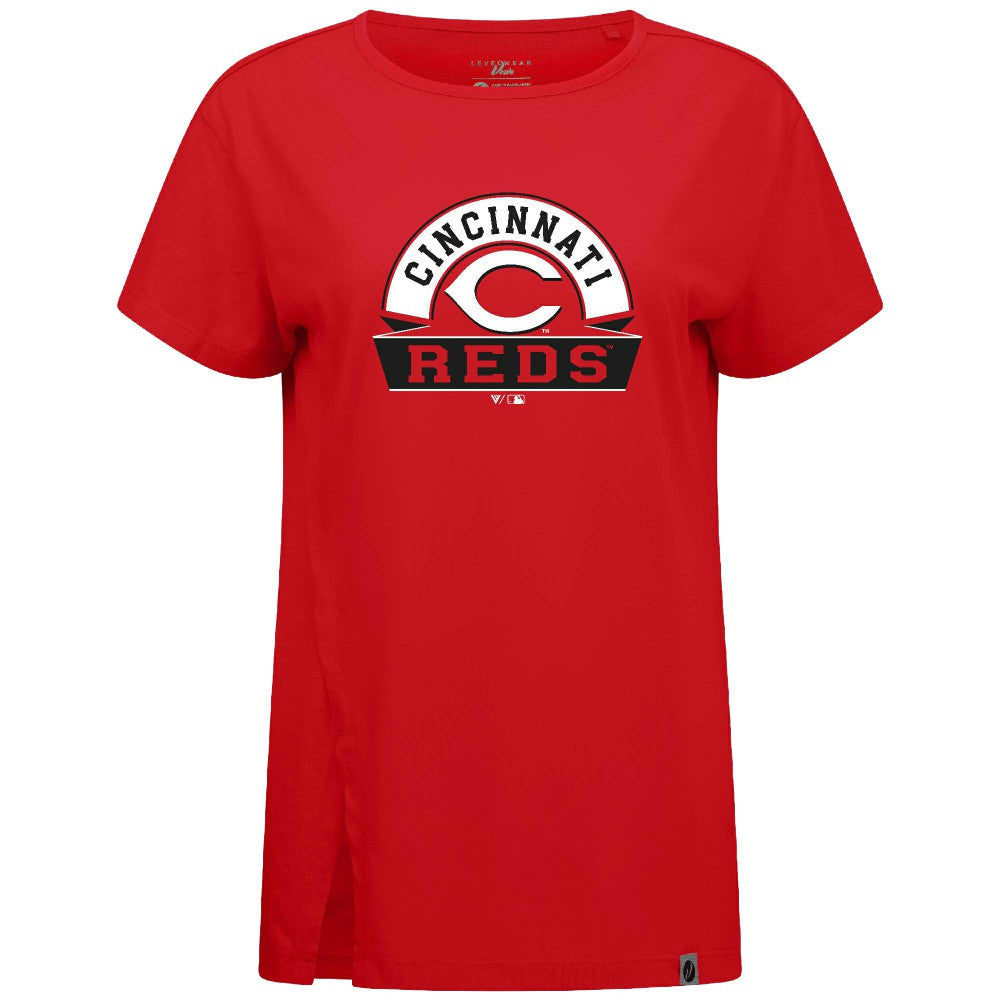 Cincinnati Reds Levelwear Women's Influx Banner Arch T-Shirt - Red - MLB Discount