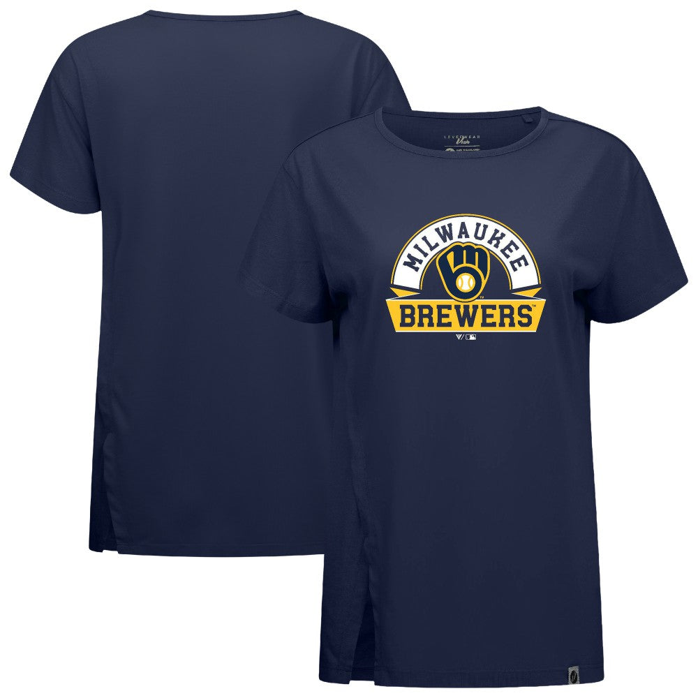 Milwaukee Brewers Levelwear Women's Influx Banner Arch T-Shirt - Navy - MLB Online