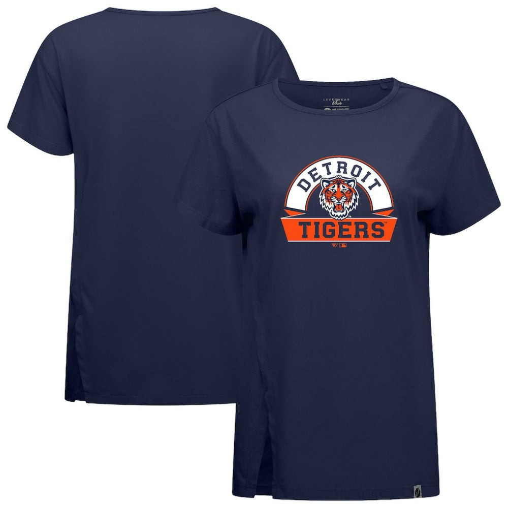 Detroit Tigers Levelwear Women's Influx Banner Arch T-Shirt - Navy - MLB Lifestyle