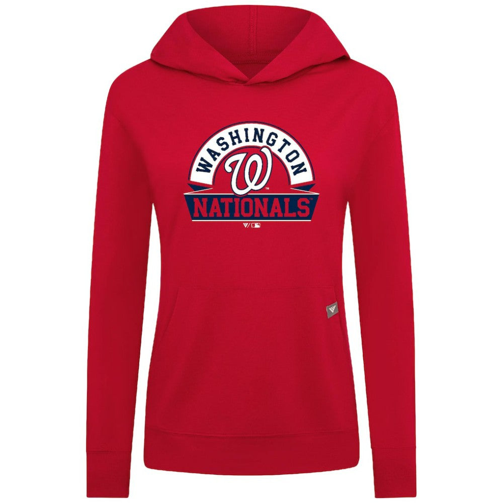 Washington Nationals Levelwear Women's Relay Banner Arch Long Sleeve T-Shirt Hoodie - Red - MLB on Sale