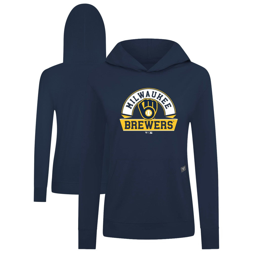 Milwaukee Brewers Levelwear Women's Relay Banner Arch Long Sleeve T-Shirt Hoodie - Navy - MLB on Sale