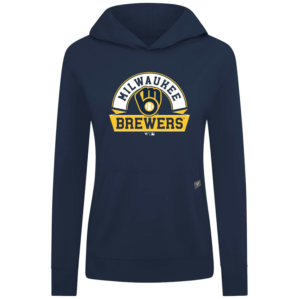 Milwaukee Brewers Levelwear Women's Relay Banner Arch Long Sleeve T-Shirt Hoodie - Navy - MLB on Sale