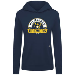Milwaukee Brewers Levelwear Women's Relay Banner Arch Long Sleeve T-Shirt Hoodie - Navy - MLB on Sale