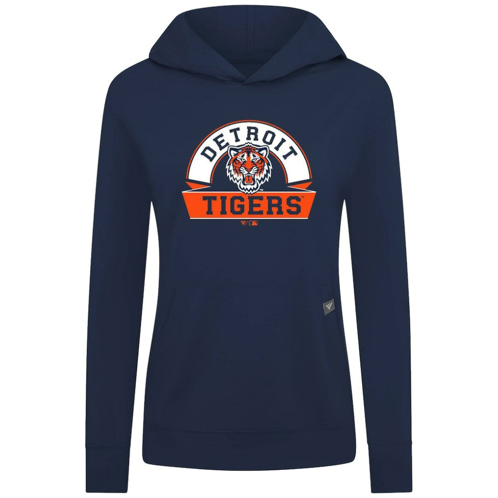 Detroit Tigers Levelwear Women's Relay Banner Arch Long Sleeve T-Shirt Hoodie - Navy - MLB Lifestyle
