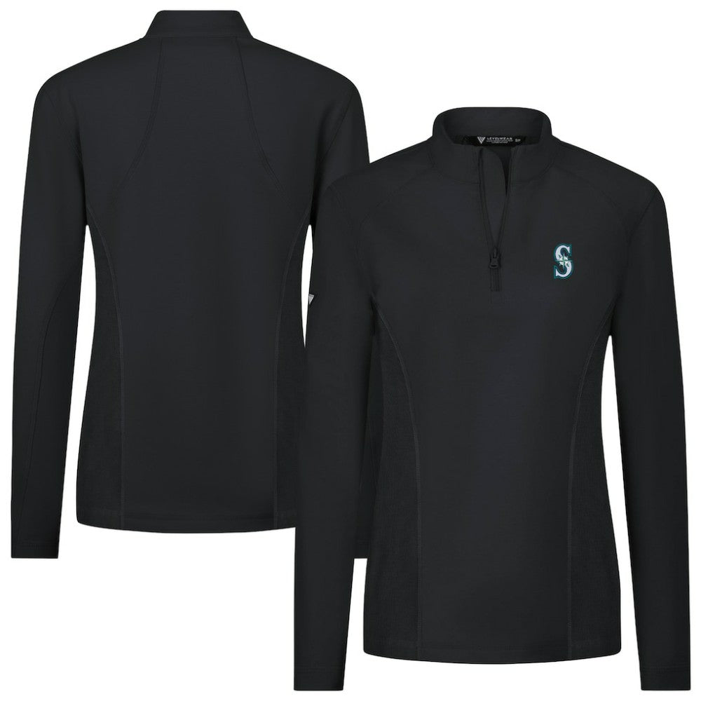 Seattle Mariners Levelwear Women's Upright Insignia 2.0 Quarter-Zip Tri-Blend Top - Black - MLB on Sale