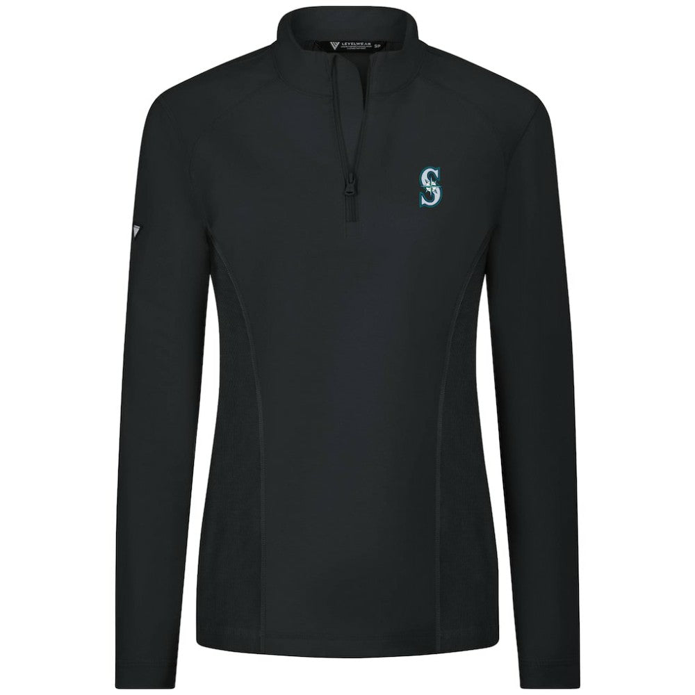 Seattle Mariners Levelwear Women's Upright Insignia 2.0 Quarter-Zip Tri-Blend Top - Black - MLB on Sale