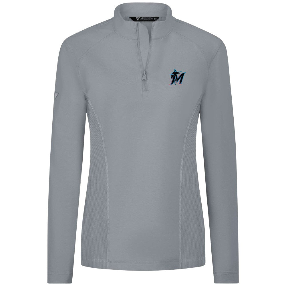 Miami Marlins Levelwear Women's Upright Insignia 2.0 Quarter-Zip Tri-Blend Top - Gray - MLB Discount