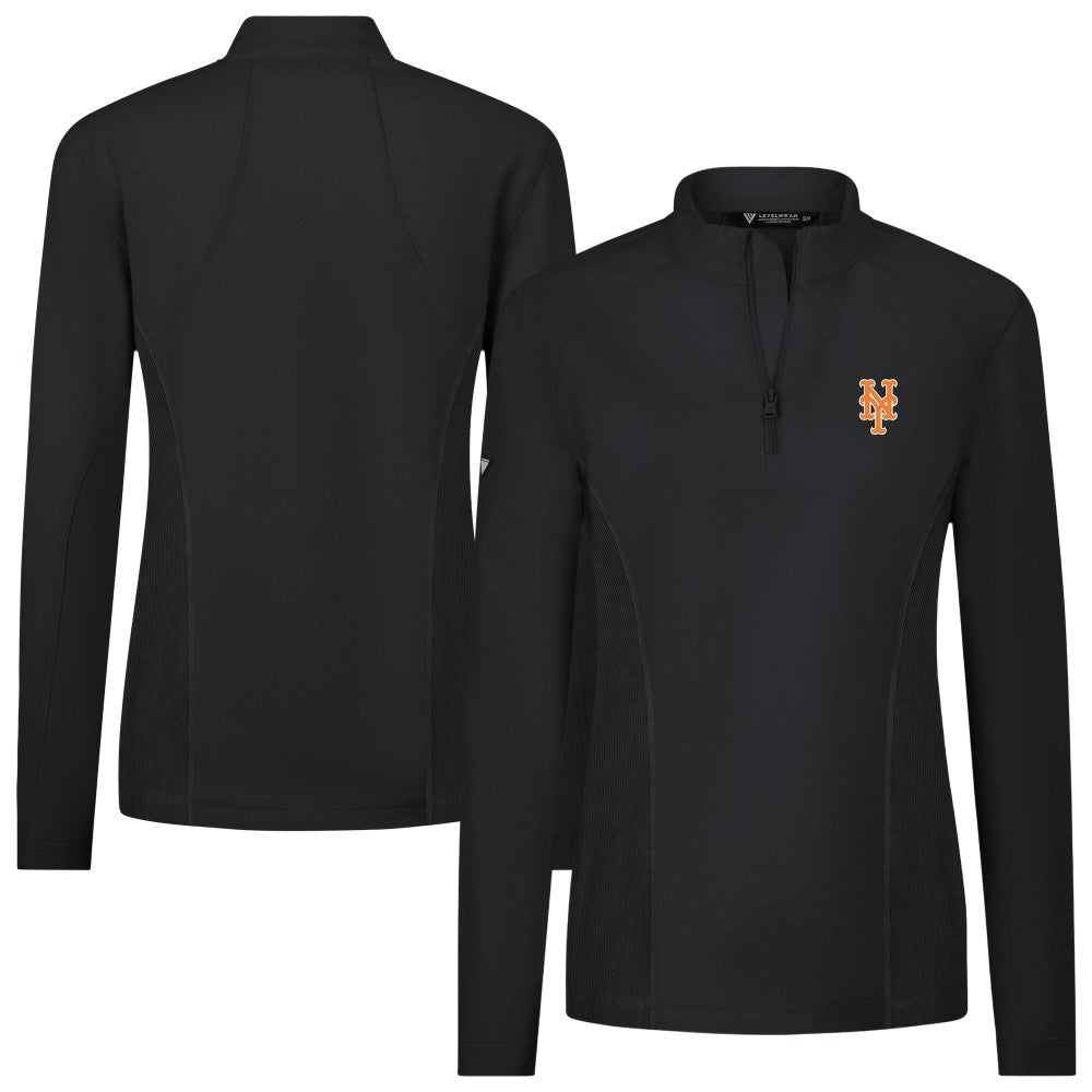 New York Mets Levelwear Women's Upright Insignia 2.0 Quarter-Zip Tri-Blend Top - Black - MLB on Sale