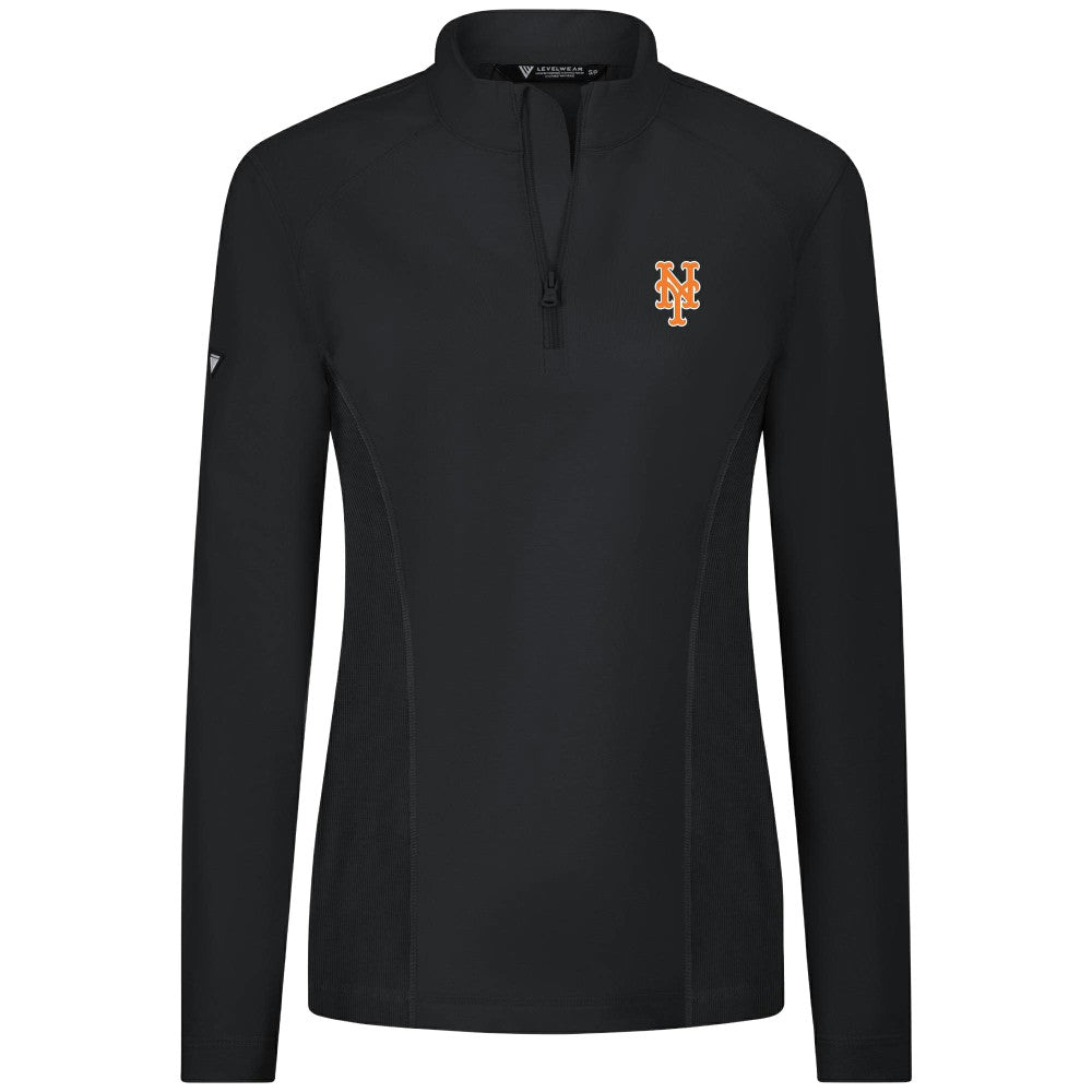 New York Mets Levelwear Women's Upright Insignia 2.0 Quarter-Zip Tri-Blend Top - Black - MLB on Sale
