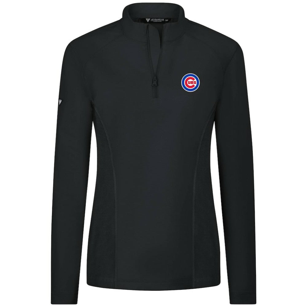Chicago Cubs Levelwear Women's Upright Insignia 2.0 Quarter-Zip Tri-Blend Top - Black - MLB Discount