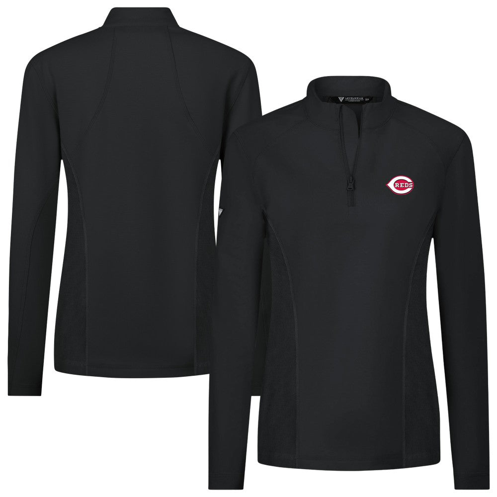Cincinnati Reds Levelwear Women's Upright Insignia 2.0 Quarter-Zip Tri-Blend Top - Black - MLB Discount