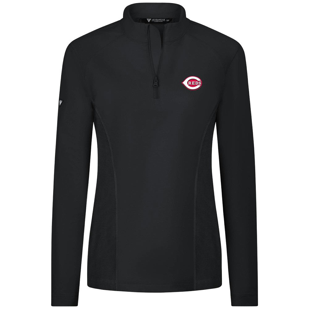 Cincinnati Reds Levelwear Women's Upright Insignia 2.0 Quarter-Zip Tri-Blend Top - Black - MLB Discount