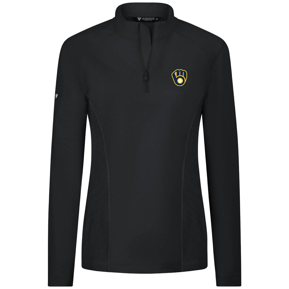Milwaukee Brewers Levelwear Women's Upright Insignia 2.0 Quarter-Zip Tri-Blend Top - Black - MLB Online