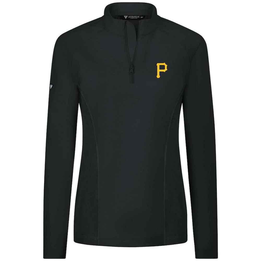 Pittsburgh Pirates Levelwear Women's Upright Insignia 2.0 Quarter-Zip Tri-Blend Top - Black - MLB Lifestyle