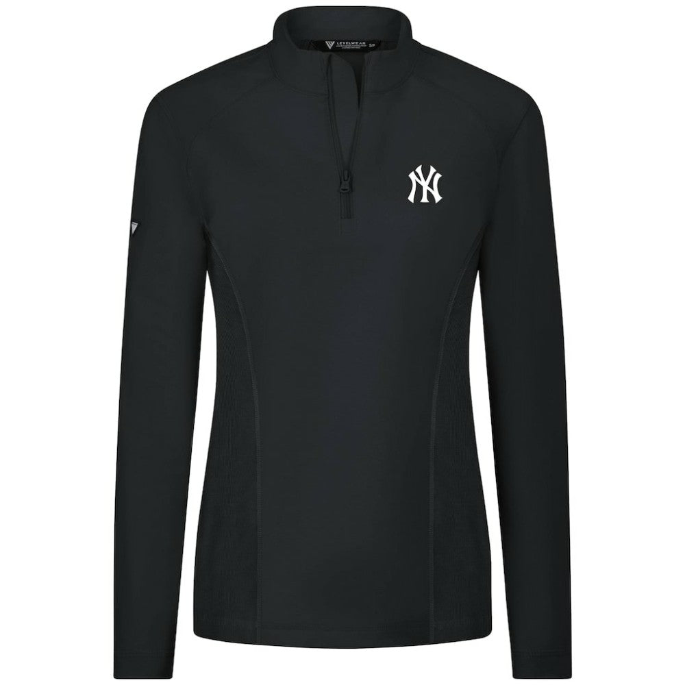 New York Yankees Levelwear Women's Upright Insignia 2.0 Quarter-Zip Tri-Blend Top - Black - MLB Lifestyle
