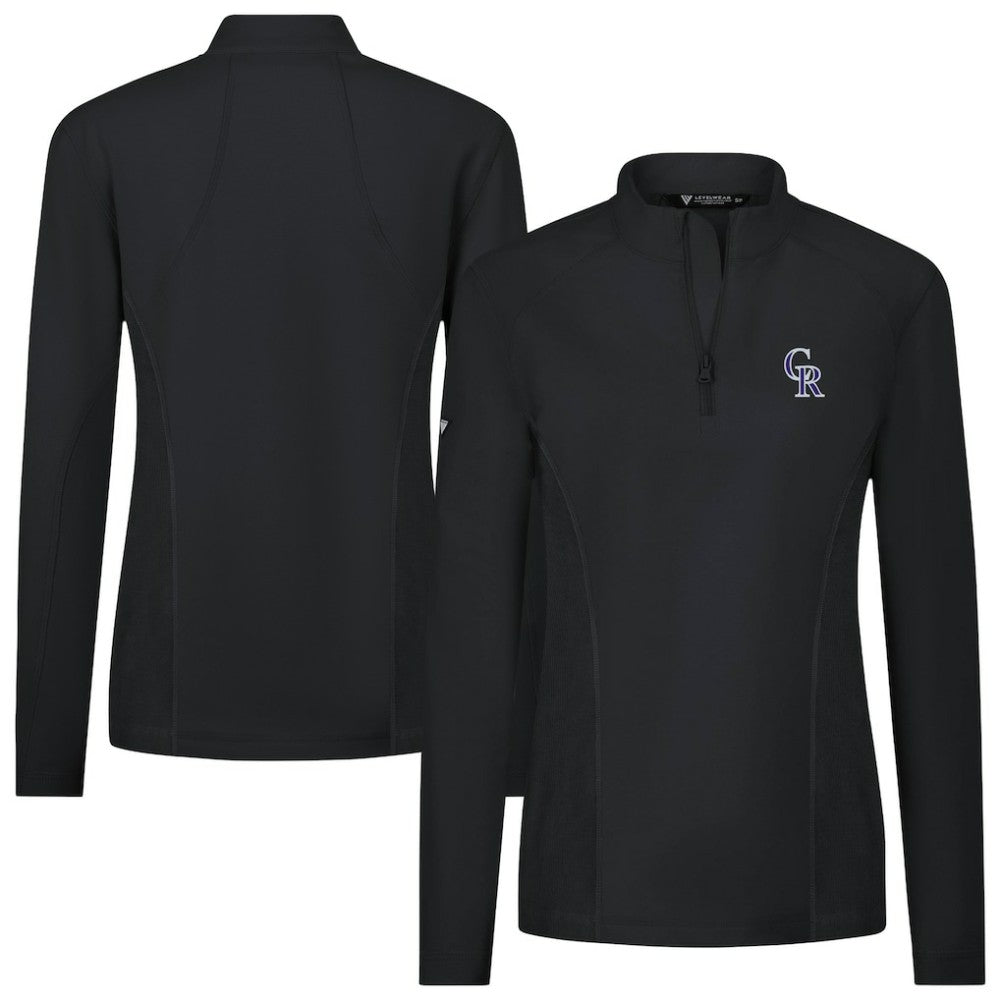 Colorado Rockies Levelwear Women's Upright Insignia 2.0 Quarter-Zip Tri-Blend Top - Black - MLB Discount