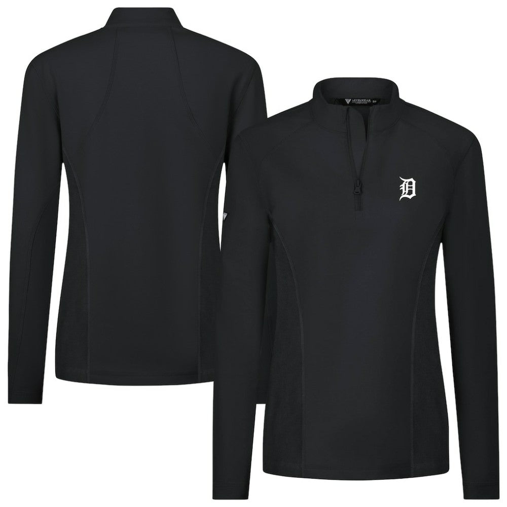 Detroit Tigers Levelwear Women's Upright Insignia 2.0 Quarter-Zip Tri-Blend Top - Black - MLB Lifestyle