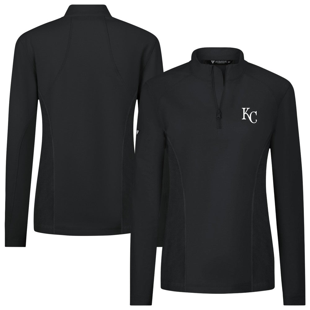 Kansas City Royals Levelwear Women's Upright Insignia 2.0 Quarter-Zip Tri-Blend Top - Black - MLB Sale