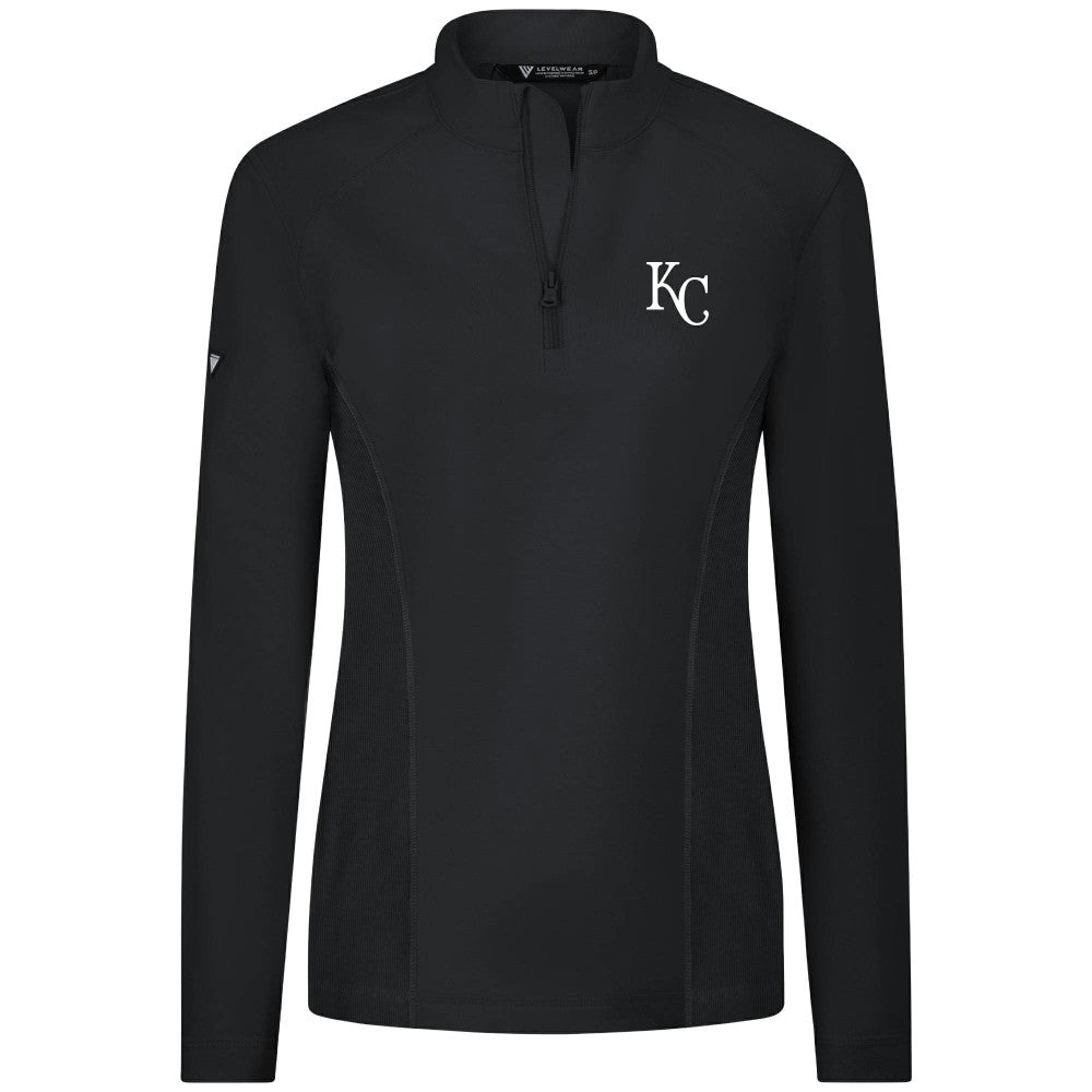 Kansas City Royals Levelwear Women's Upright Insignia 2.0 Quarter-Zip Tri-Blend Top - Black - MLB Sale