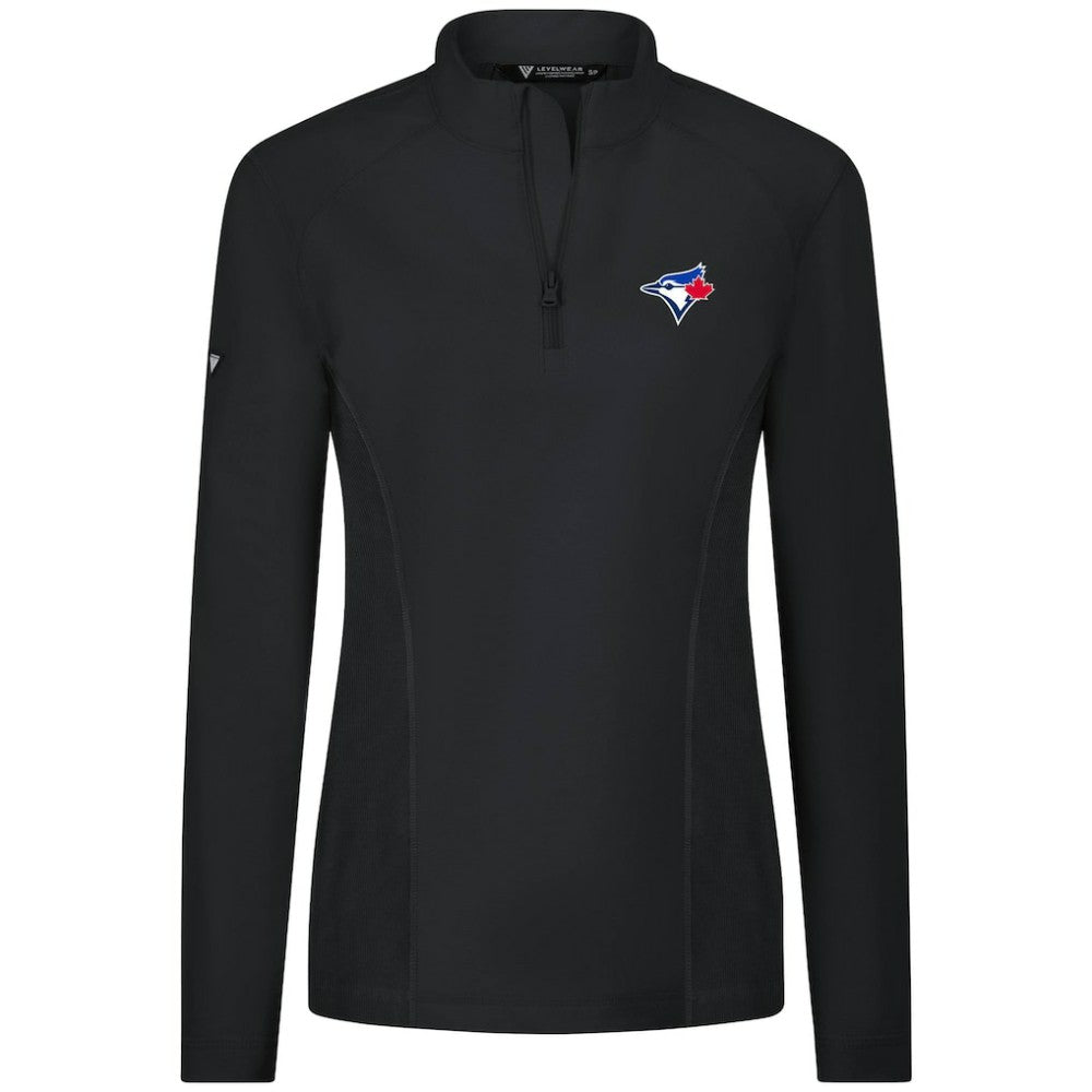 Toronto Blue Jays Levelwear Women's Upright Insignia 2.0 Quarter-Zip Tri-Blend Top - Black - MLB on Sale