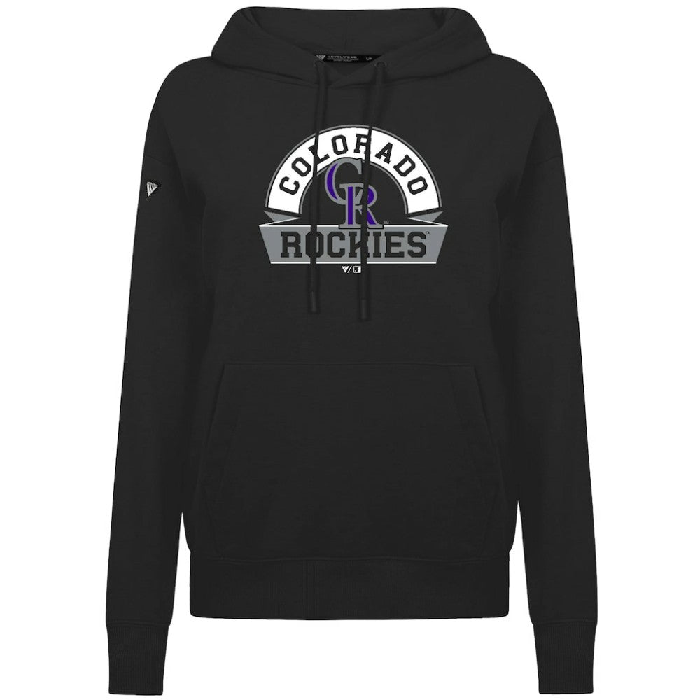 Colorado Rockies Levelwear Women's Adorn Banner Arch Hoodie - Black - MLB Discount