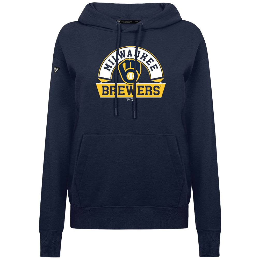 Milwaukee Brewers Levelwear Women's Adorn Banner Arch Hoodie - Navy - MLB Sale