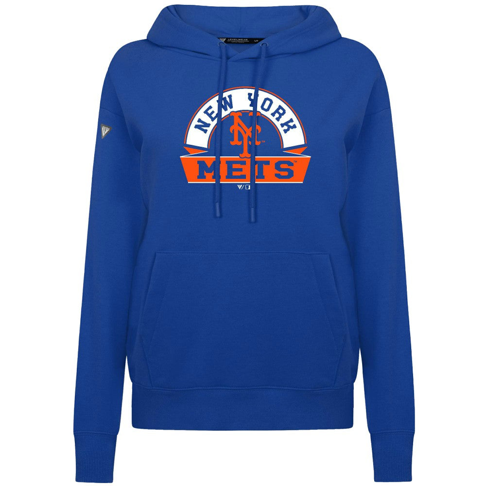 New York Mets Levelwear Women's Adorn Banner Arch Hoodie - Royal - MLB Online