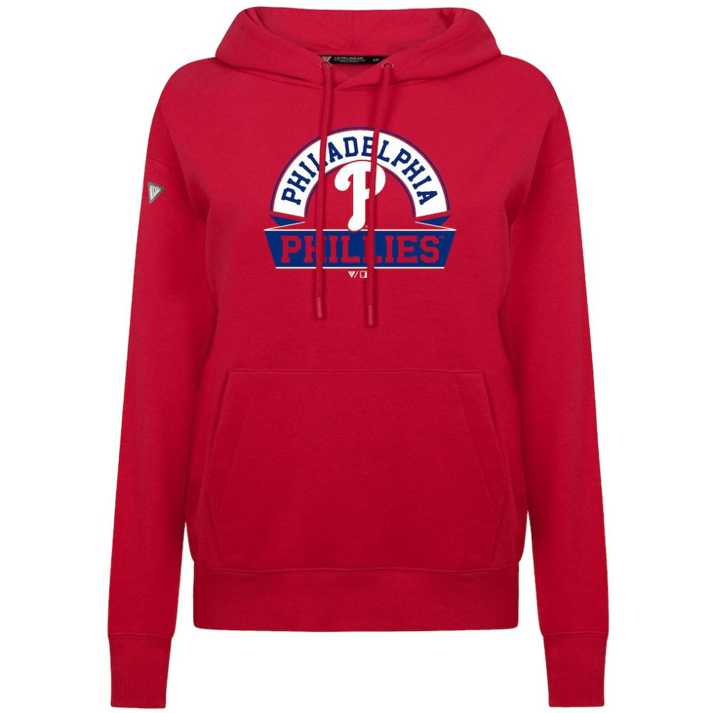 Philadelphia Phillies Levelwear Women's Adorn Banner Arch Hoodie - Red - MLB Lifestyle